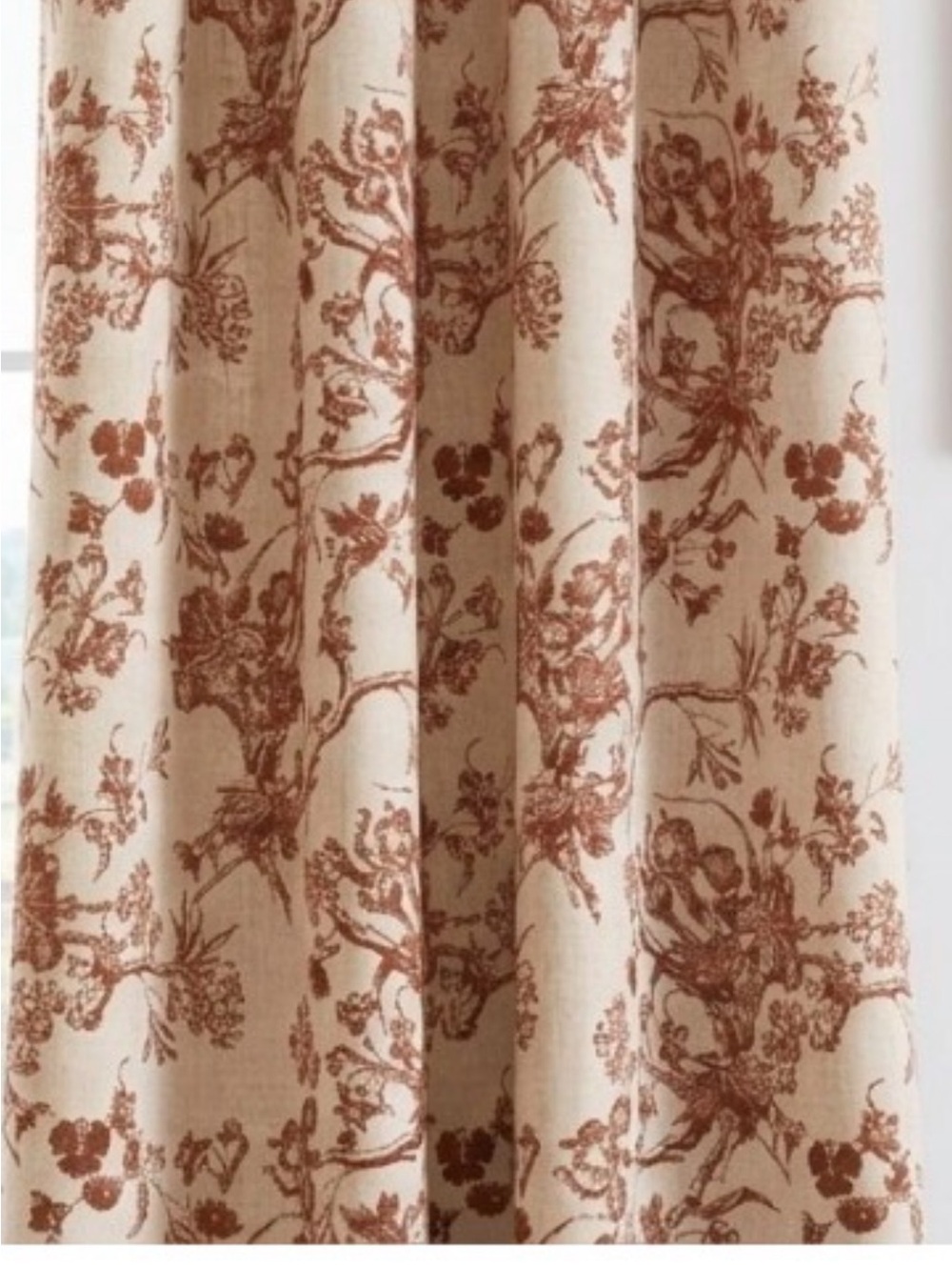Floral Linen Curtains - 50"W X 96"L, 2 Panels Rust Floral